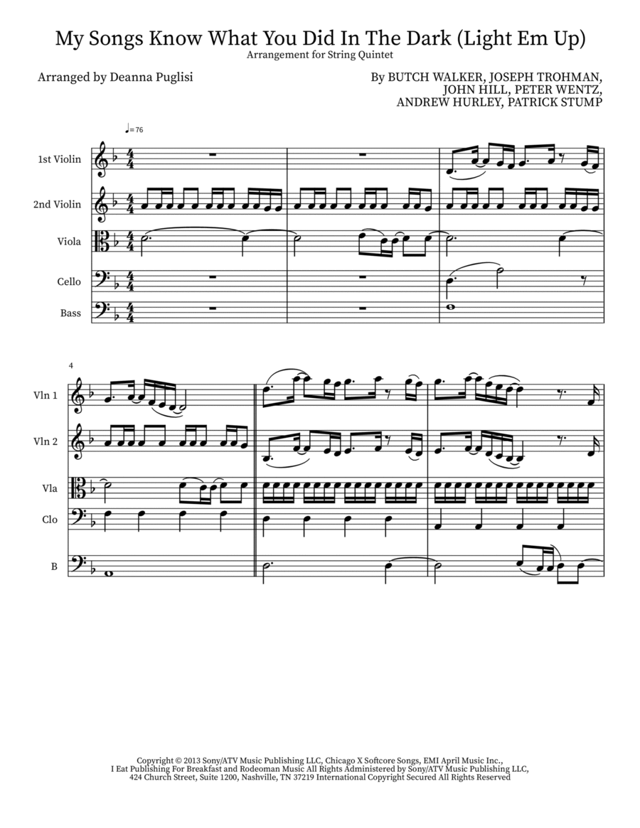 My Songs Know What You Did In The Dark (light Em Up) String Quintet scores gallery preview page 1