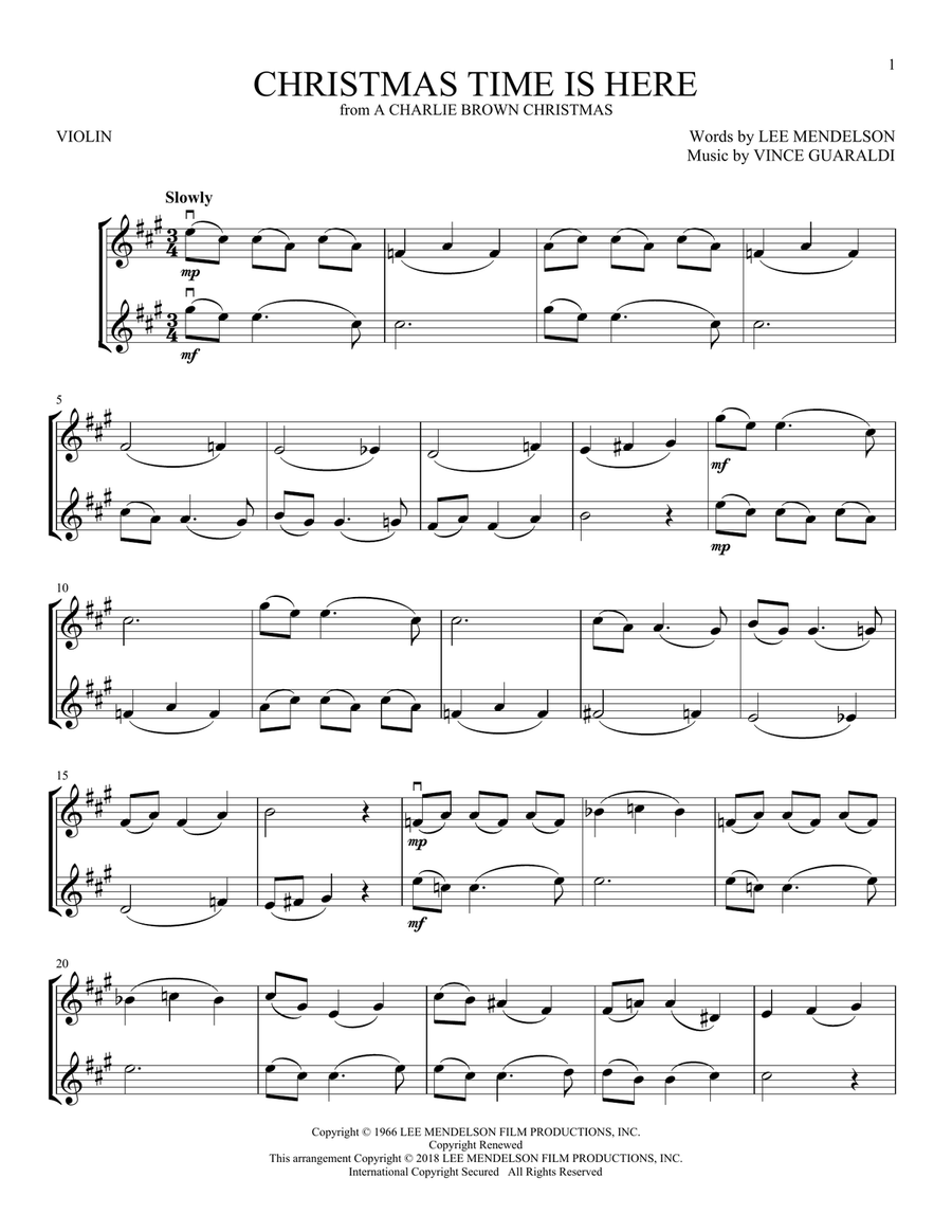Christmas Time Is Here String Duet scores gallery preview page 1