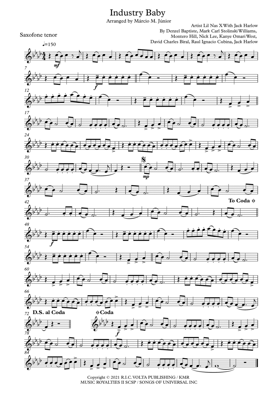 Industry Baby Tenor Saxophone scores gallery preview page 1