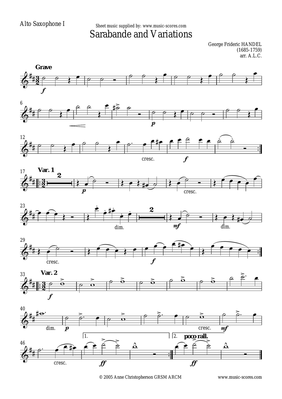 Sarabande - Sax Quartet - D minor Saxophone Quartet scores gallery preview page 4