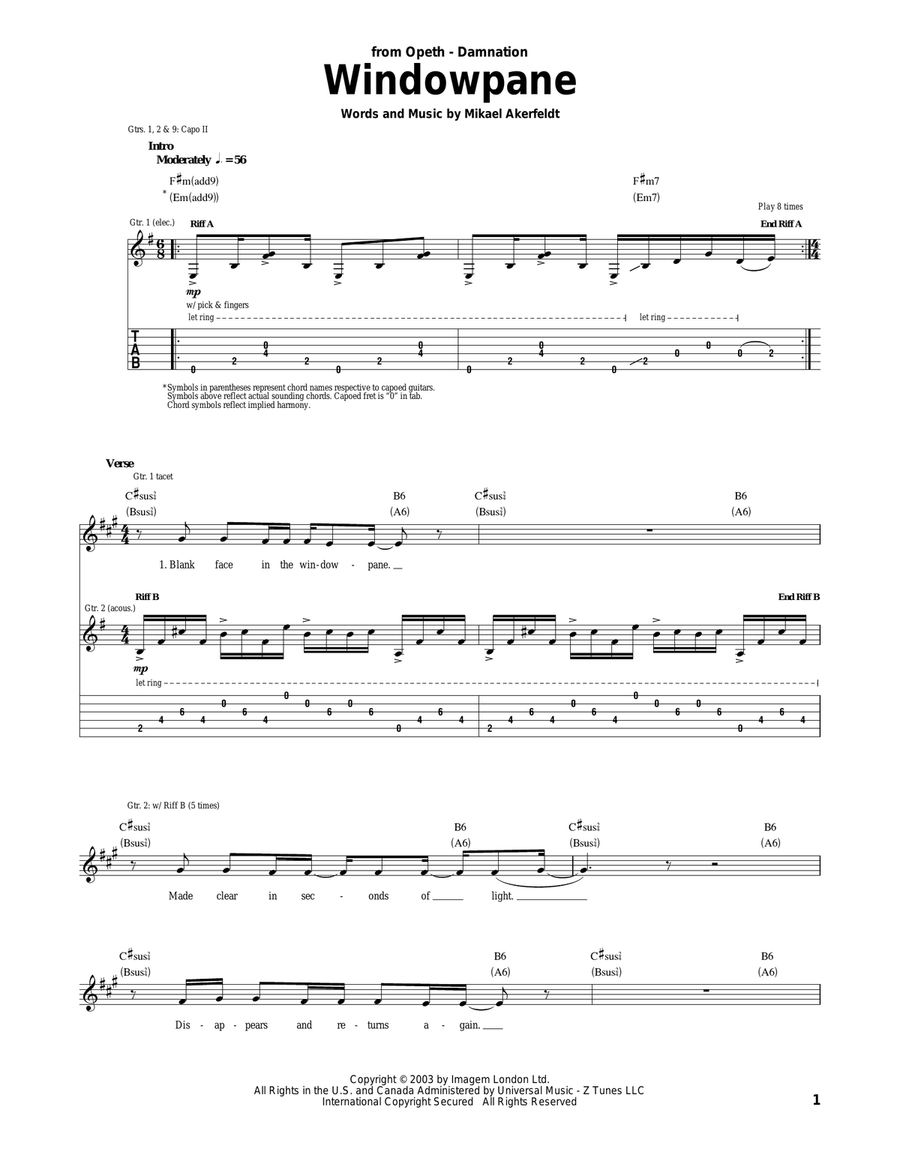 Windowpane Electric Guitar scores gallery preview page 1