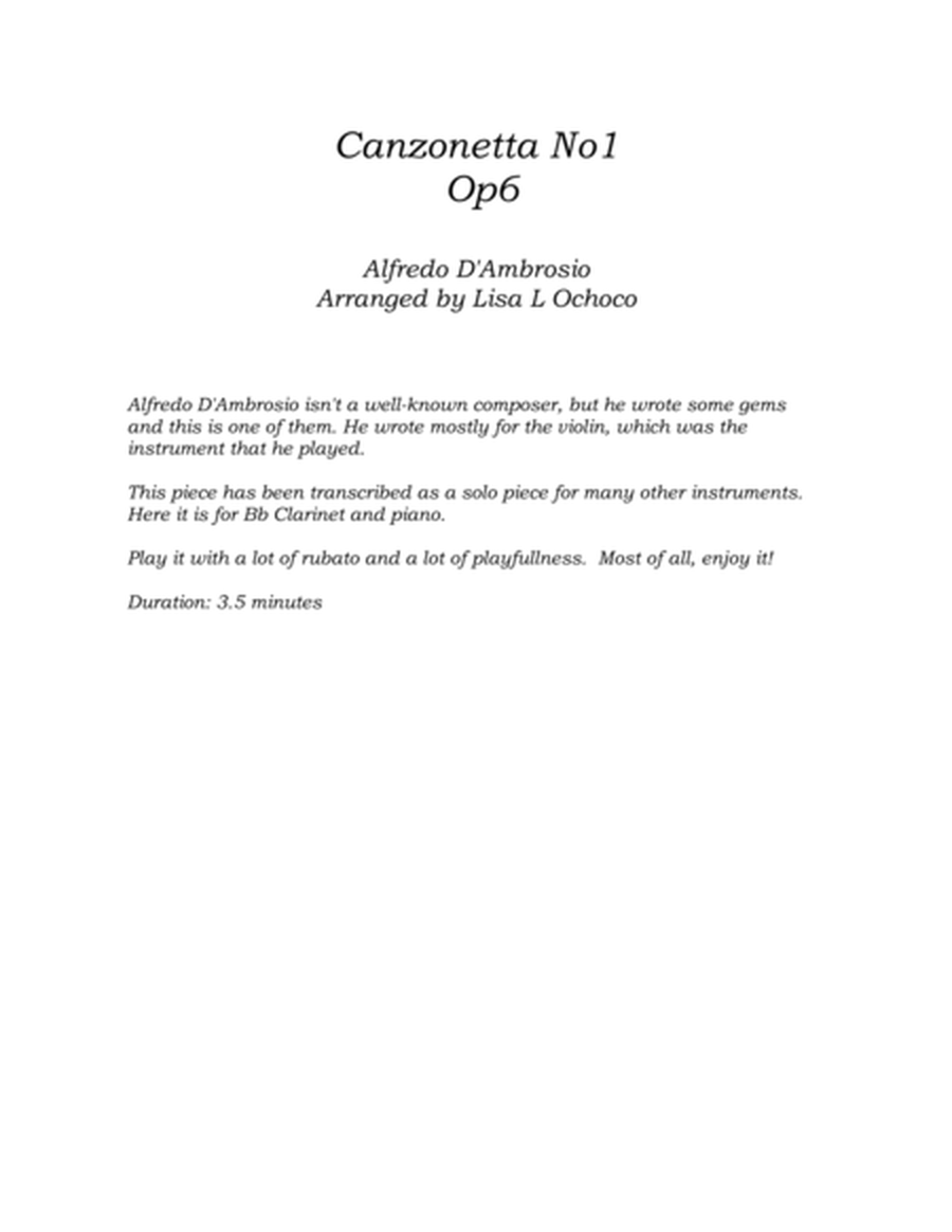Canzonetta No1, Op6 for Clarinet and Piano image number null