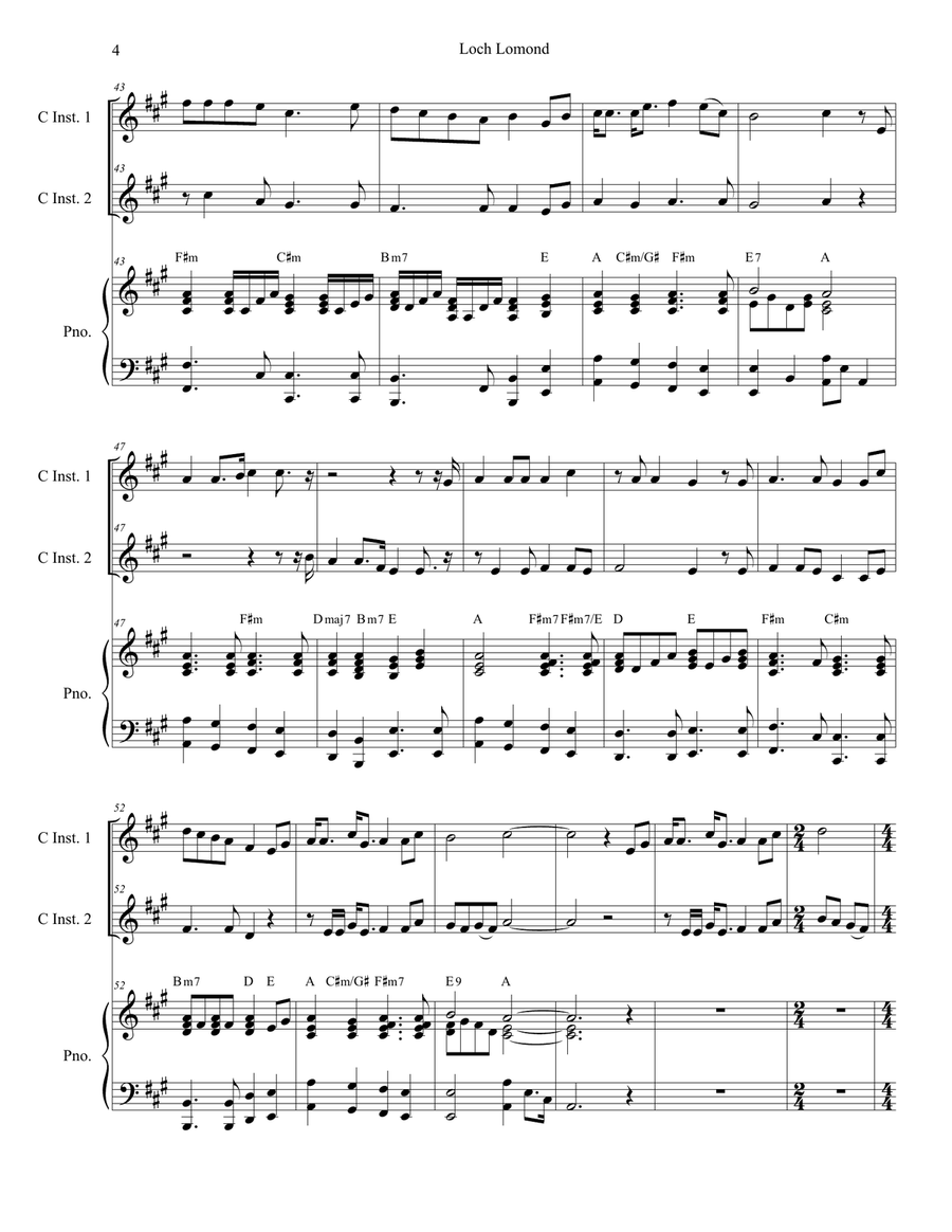Loch Lomond (Duet for C-Instruments) Flute scores gallery preview page 4