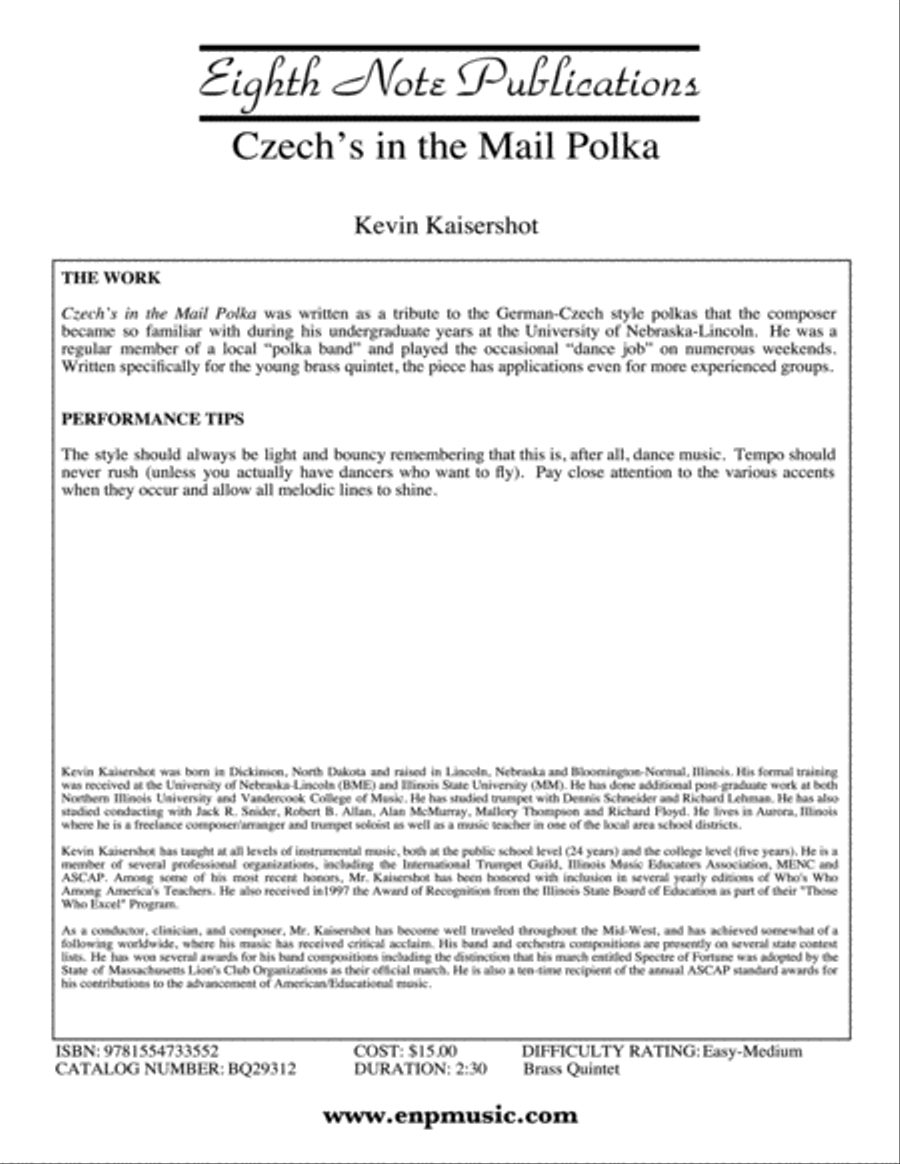 Czech's in the Mail Polka: Score Brass Quintet scores gallery preview page 1