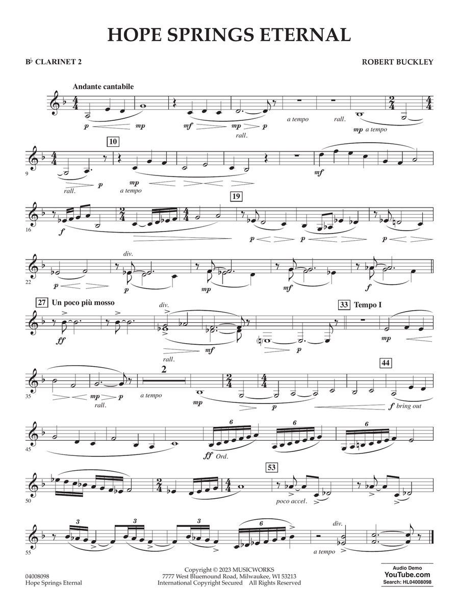 Hope Springs Eternal - Bb Clarinet 2 Concert Band scores gallery preview page 1
