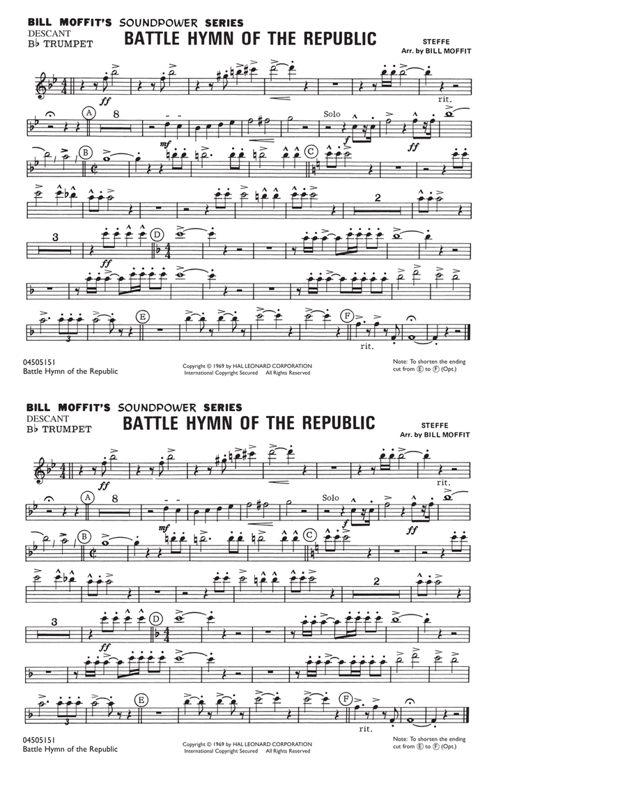 Battle Hymn Of The Republic - Descant Bb Trumpet Choir scores gallery preview page 1