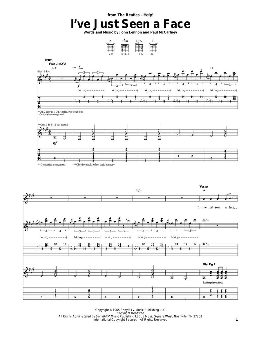 I've Just Seen A Face Acoustic Guitar scores gallery preview page 1