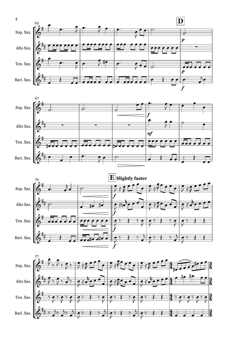 Medley: Fog Bound with The Medallion Calls, To The Pirate's Cave!, and He's A Pirate Saxophone Quartet scores gallery preview page 4