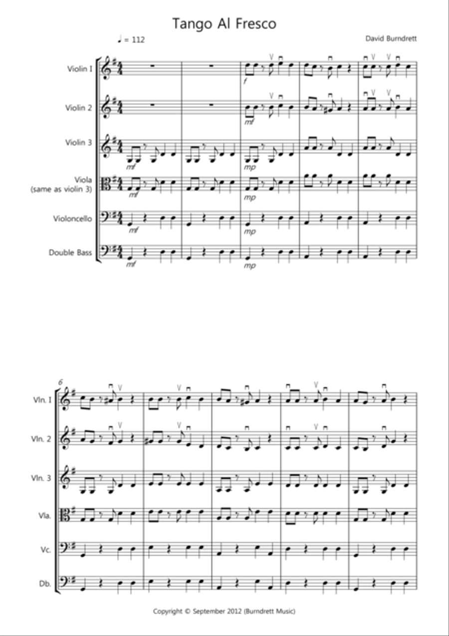Tango Al Fresco for Beginning String Orchestra String Quartet scores gallery preview page 1