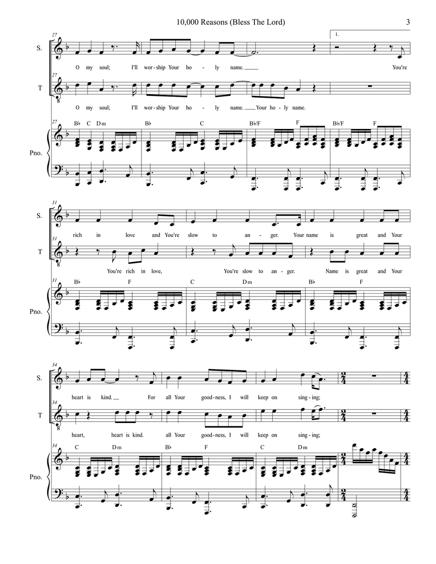 10,000 Reasons (Bless The Lord) Tenor Voice scores gallery preview page 3