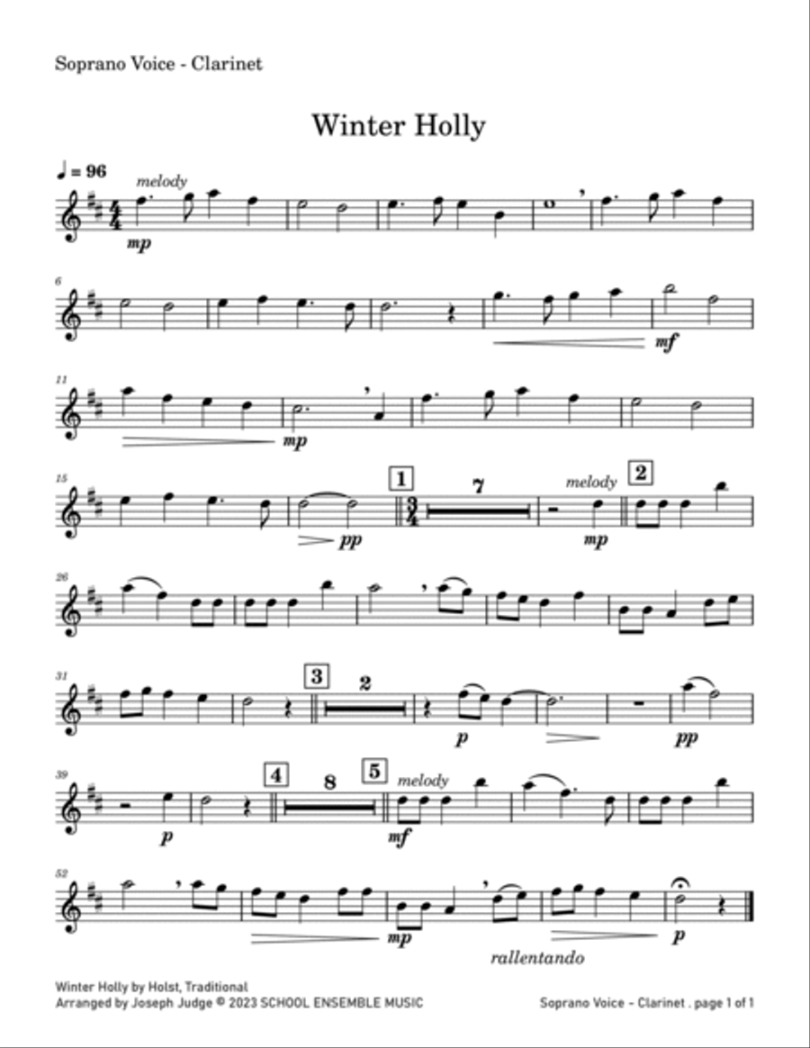 Winter Holly for Clarinet Quartet in Schools Clarinet Quartet scores gallery preview page 4