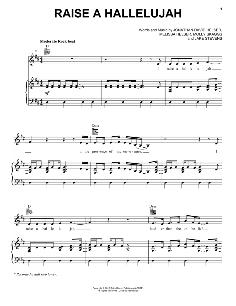 Raise A Hallelujah Piano, Vocal, Guitar scores gallery preview page 1