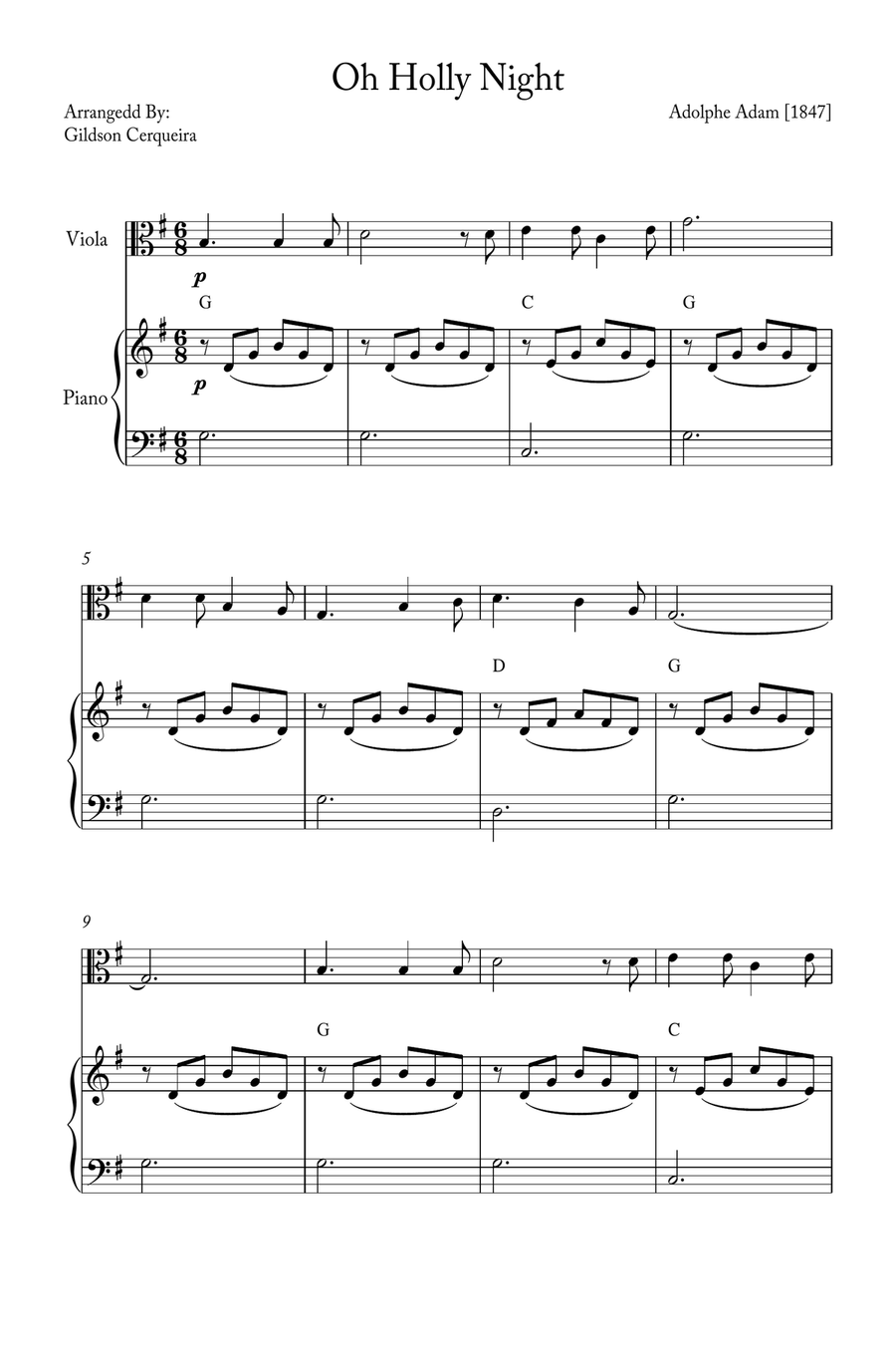 Oh Holy night Viola scores gallery preview page 1