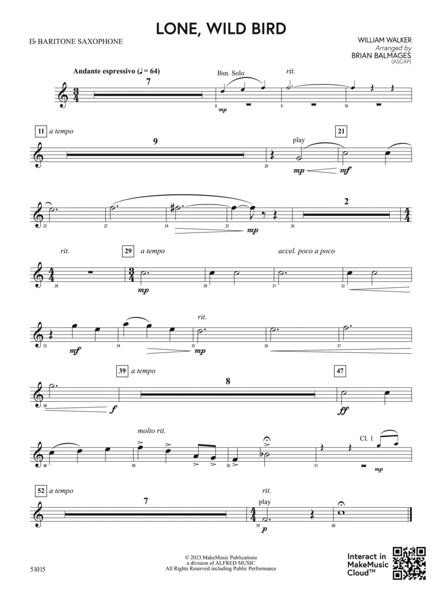 Lone, Wild Bird: E-flat Baritone Saxophone Concert Band scores gallery preview page 1