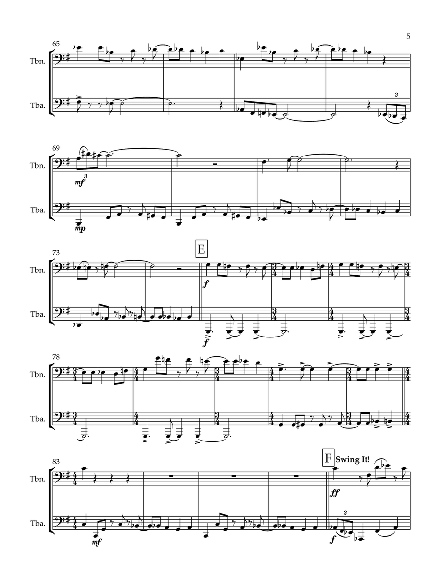 Two Hot to Handle (duet for Trombone and Tuba) Brass Duet scores gallery preview page 5