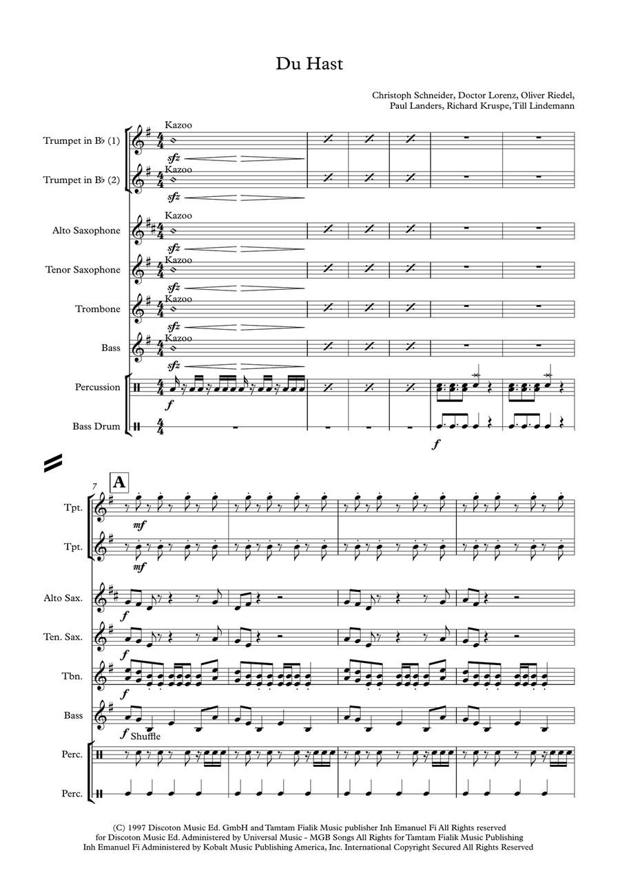 Du Hast Small Ensemble scores gallery preview page 1