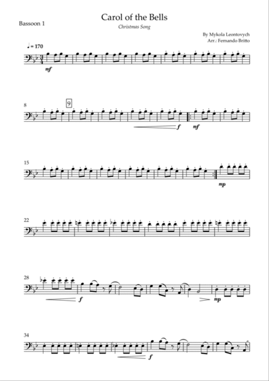 Carol of the Bells in Jazz Version (Christmas Song) for Bassoon Trio Woodwind Trio scores gallery preview page 4