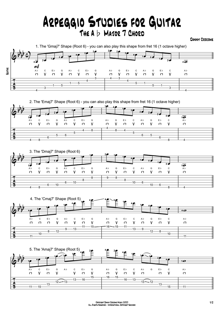 Arpeggio Studies for Guitar - The Ab Major 7 Chord Electric Guitar scores gallery preview page 1
