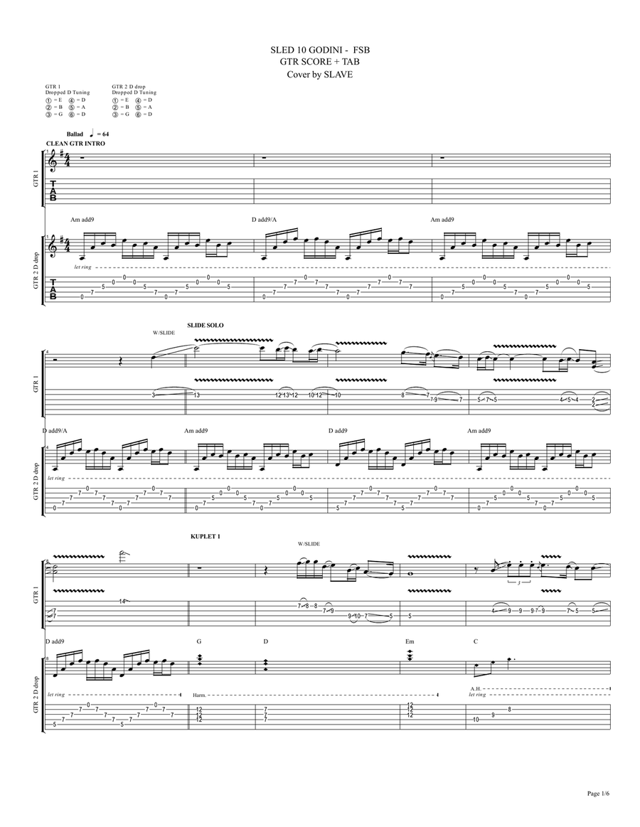 SLED 10 GODINI - FSB Cover by SLAVE FULL SCORE + TAB След 10 години - ФСБ Кавър партитура/таблатура: Acoustic Guitar scores gallery preview page 2