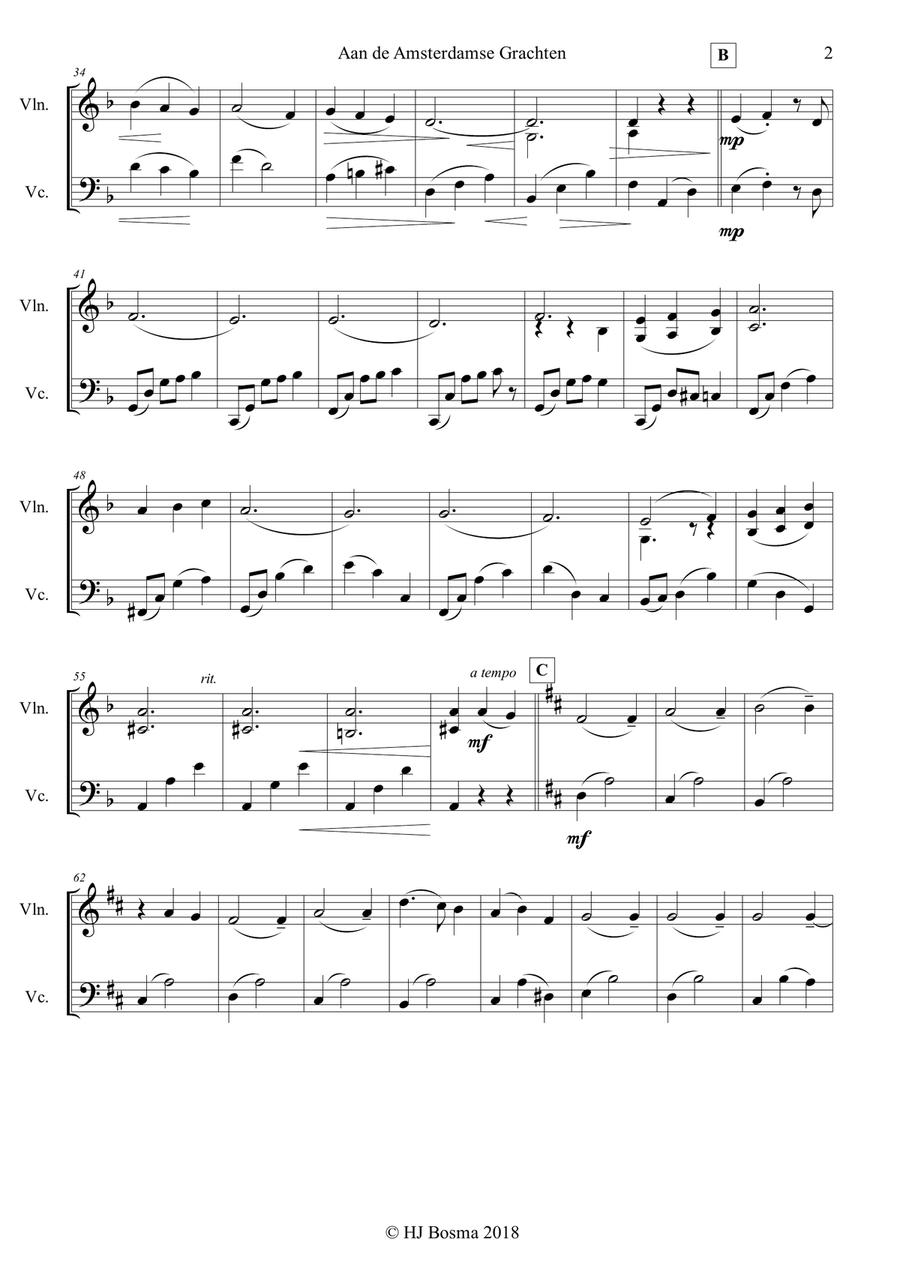 Aan de Amsterdamse Grachten - Duo (Violin - Cello) String Duet scores gallery preview page 2