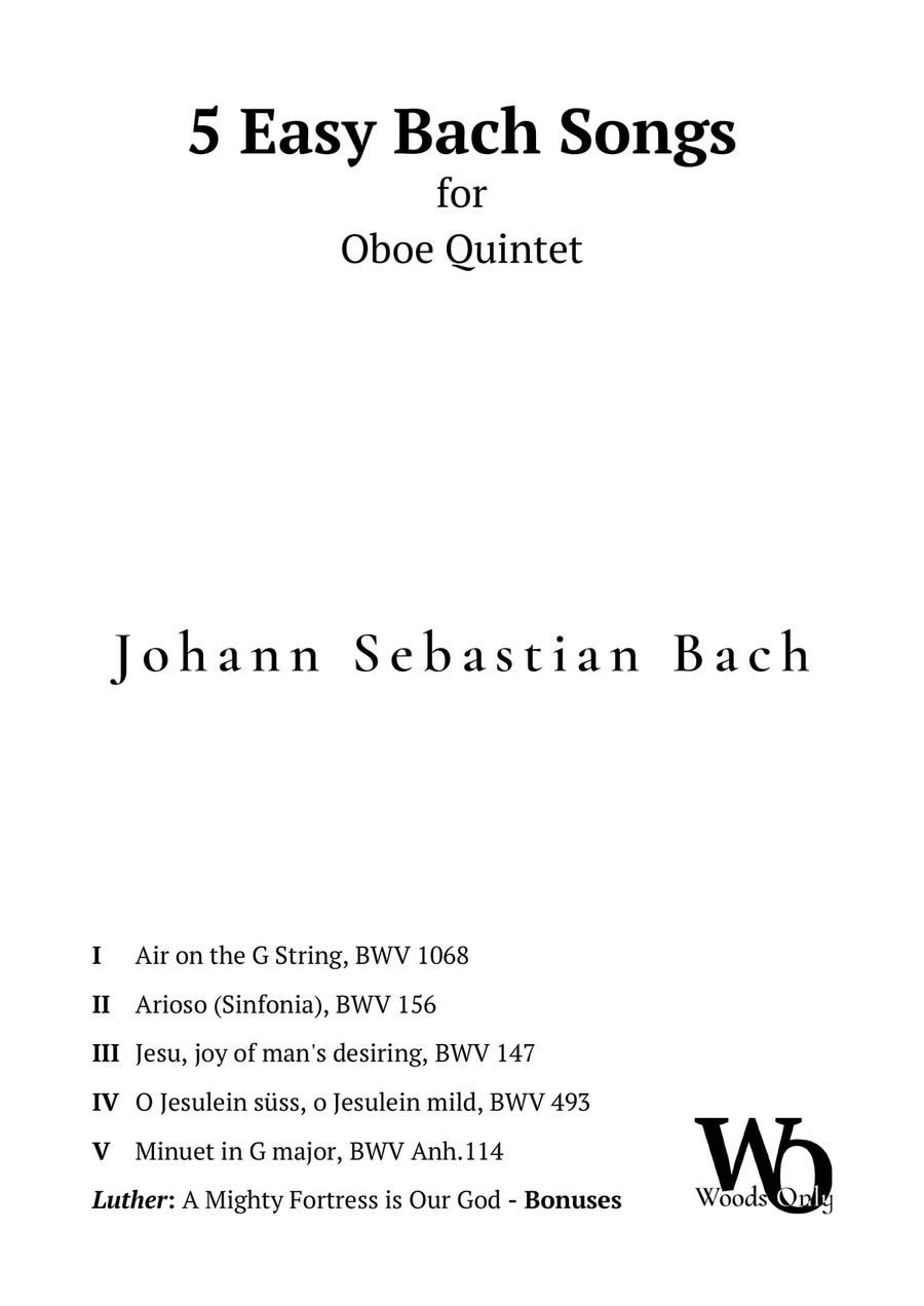 5 Famous Songs by Bach for Oboe Quintet Woodwind Quintet scores gallery preview page 1