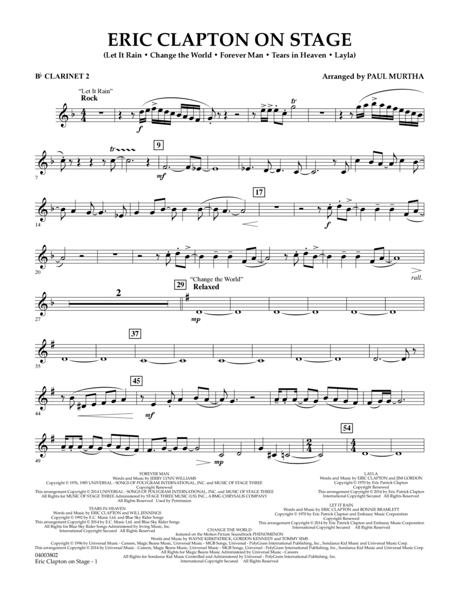 Eric Clapton on Stage - Bb Clarinet 2 Concert Band scores gallery preview page 1