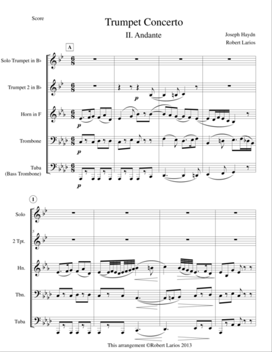 Andante from Concerto for Trumpet Brass Ensemble scores gallery preview page 1