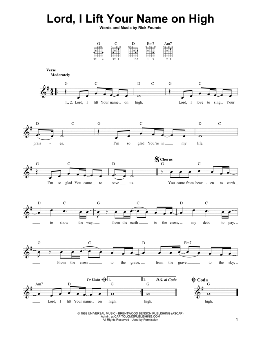 I Lift Your Name On High, Lord Easy Guitar scores gallery preview page 1