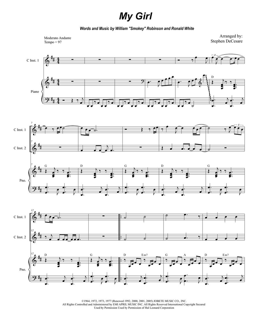 My Girl My Girl Flute scores gallery preview page 1
