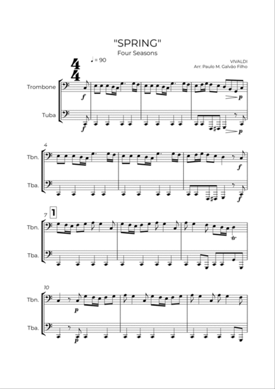SPRING - FOUR SEASONS - TROMBONE & TUBA Brass Duet scores gallery preview page 2