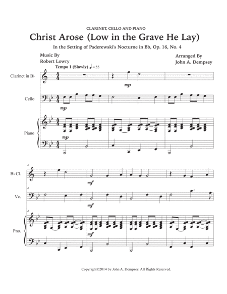He Arose (Trio for Clarinet, Cello and Piano) image number null