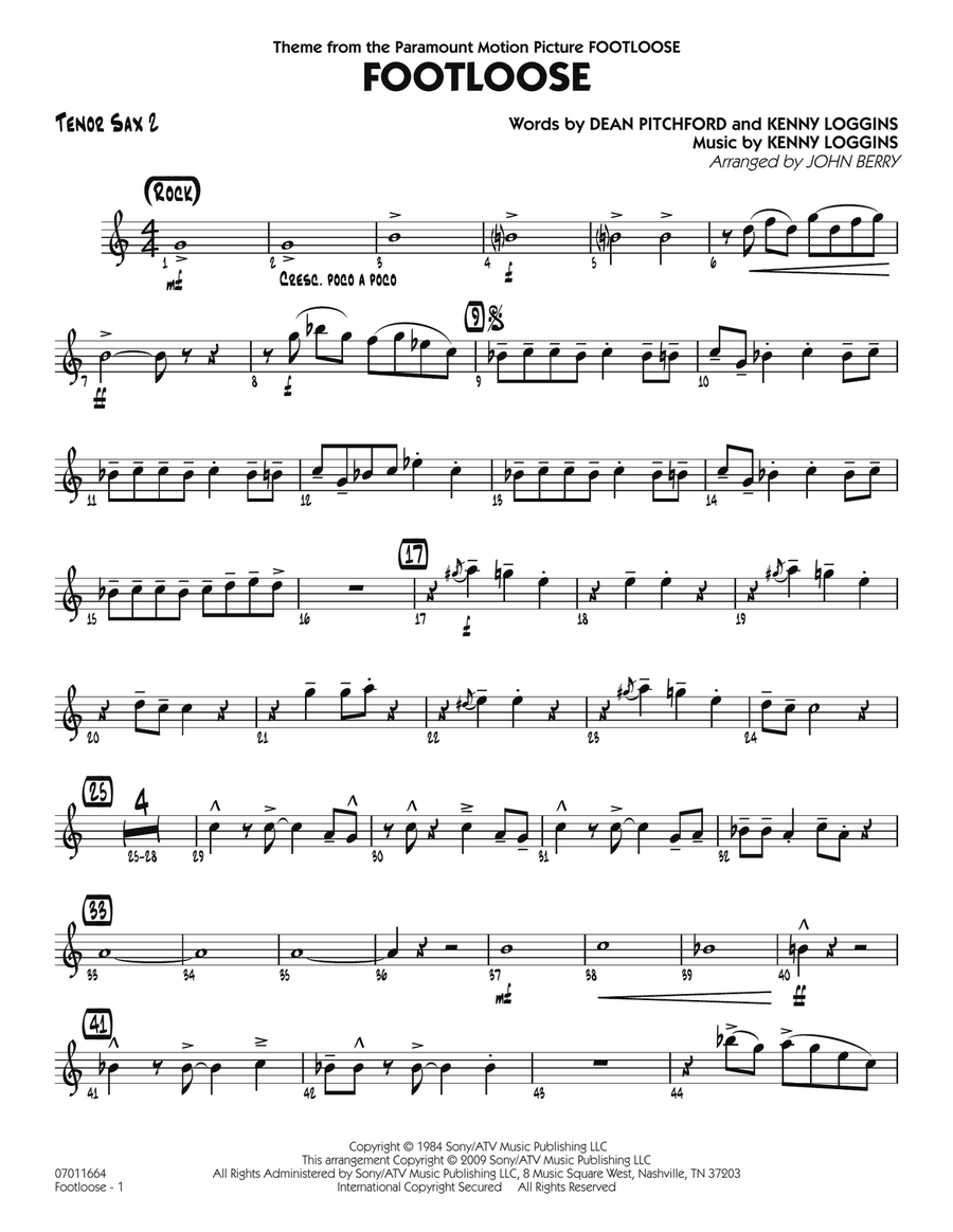 Footloose - Tenor Sax 2 Footloose - Tenor Sax 2 Jazz Ensemble scores gallery preview page 1