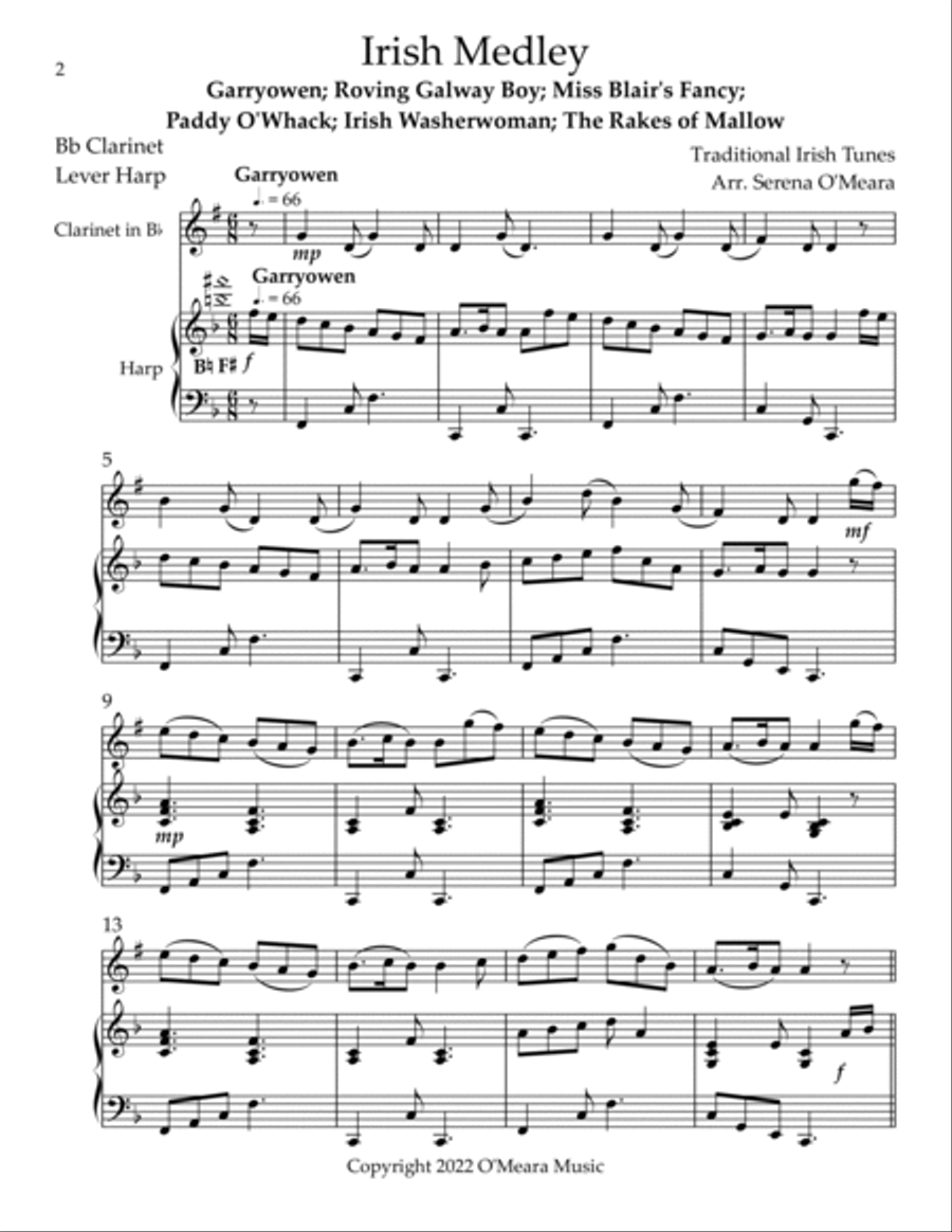 Irish Medley, Duet for Bb Clarinet & Lever Harp image number null