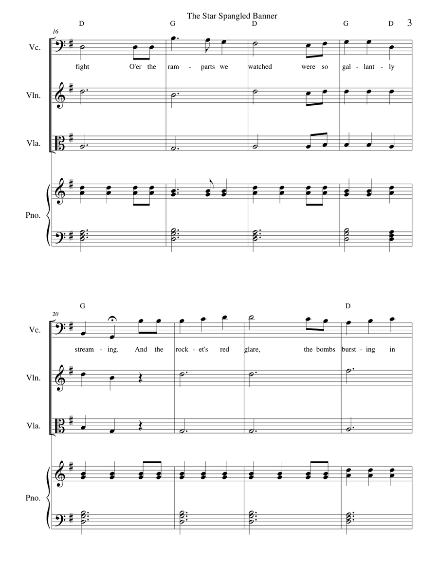 The Star Spangled Banner - Strings and piano Choir scores gallery preview page 3