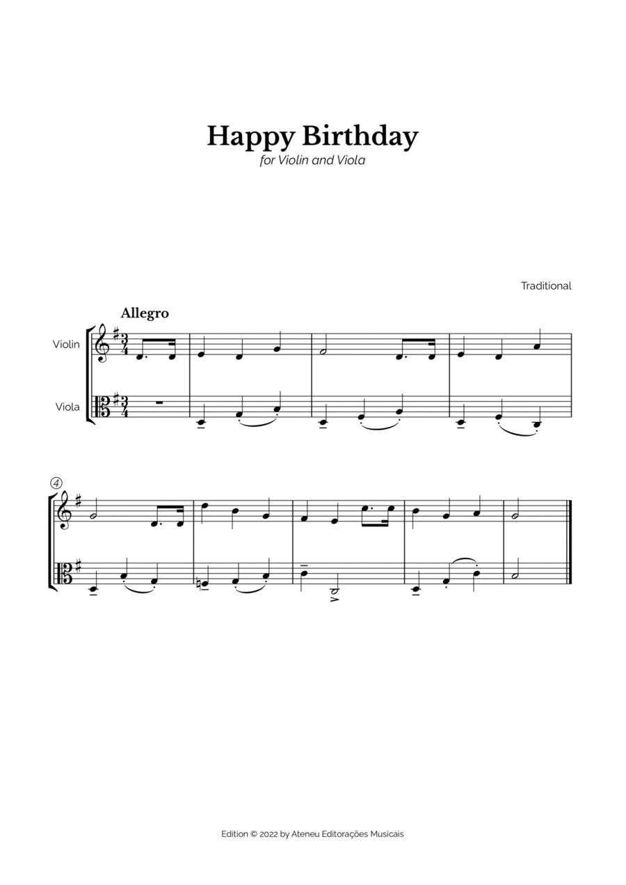 Happy Birthday for Violin and Viola String Duet scores gallery preview page 1