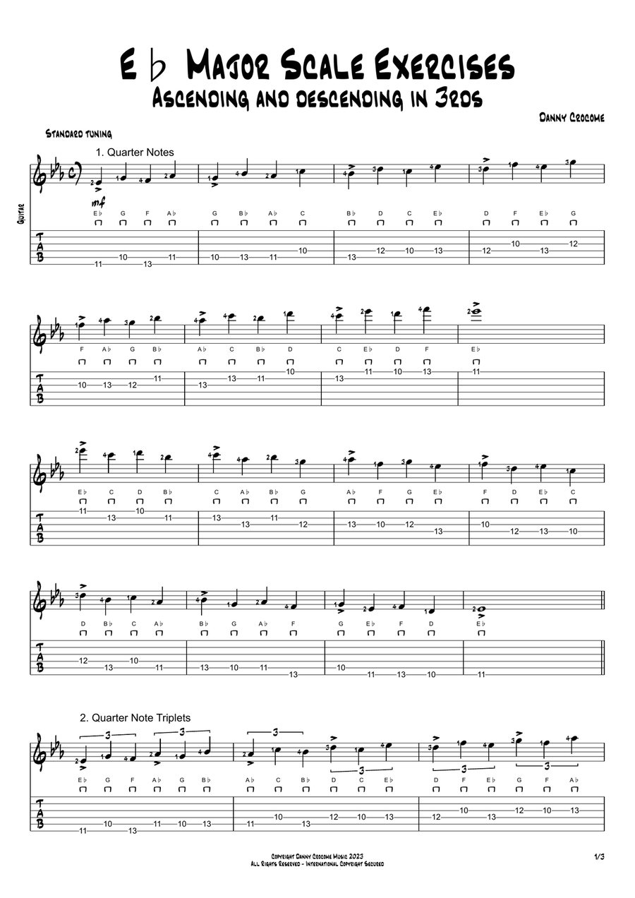 Eb Major Scale Exercises - Ascending and Descending in 3rds Acoustic Guitar scores gallery preview page 1