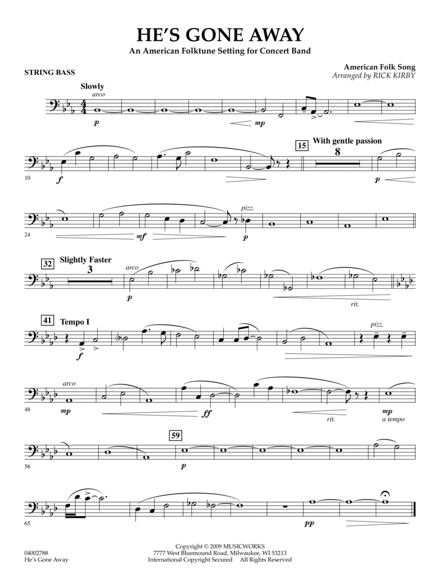 He's Gone Away (An American Folktune Setting for Concert Band) - String Bass Concert Band scores gallery preview page 1