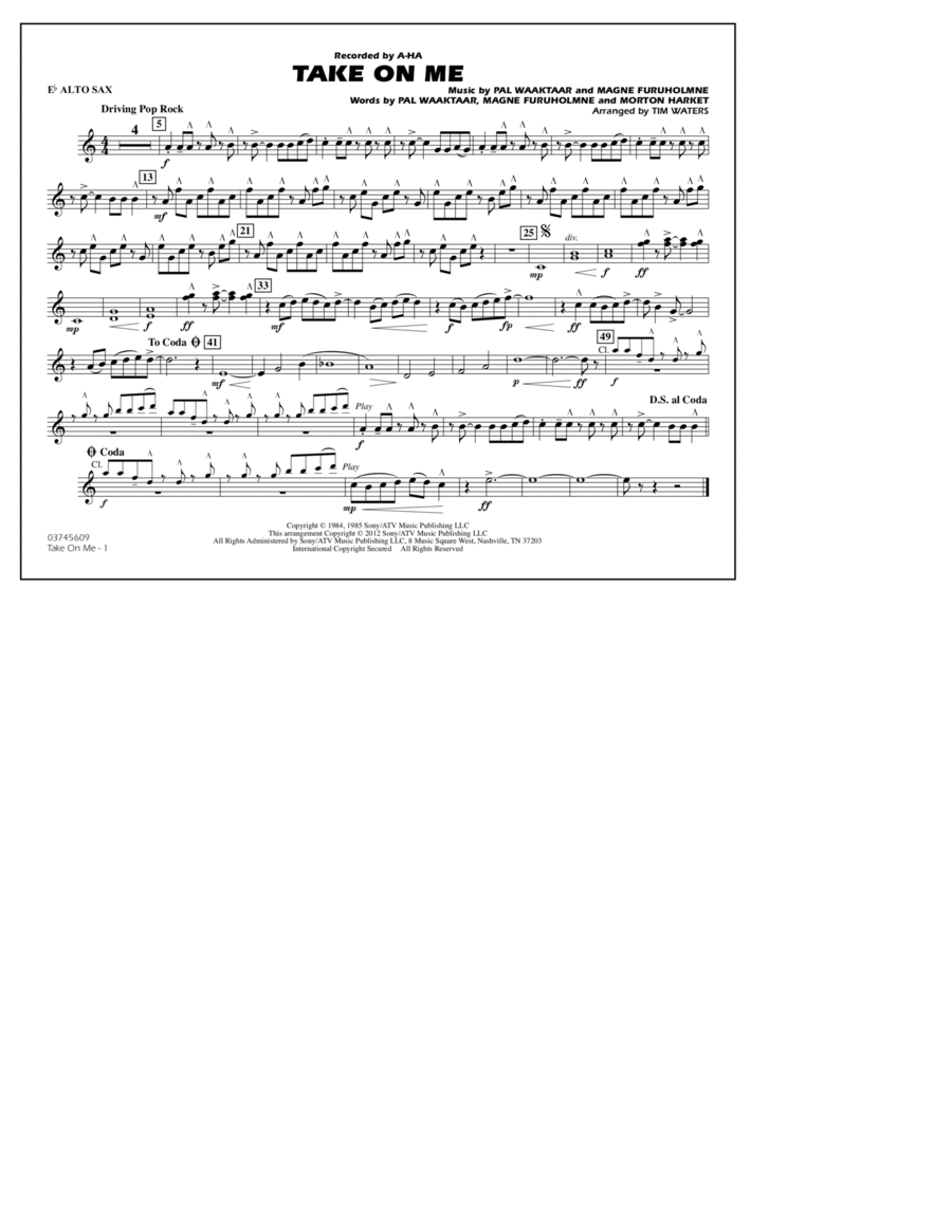 Take On Me - Eb Alto Sax Marching Band scores gallery preview page 1