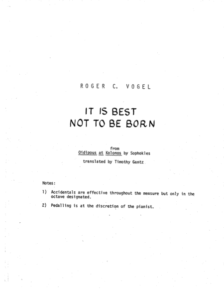 [Vogel] It Is Best Not To Be Born