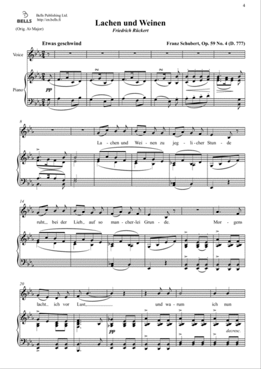 Lachen und Weinen, Op. 59 No. 4 (D. 777) (E-flat Major) Voice Solo scores gallery preview page 1