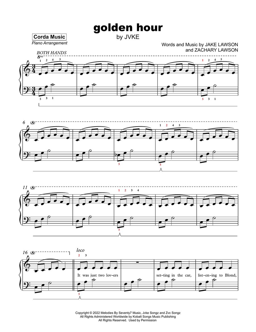 Golden Hour Easy Piano scores gallery preview page 1