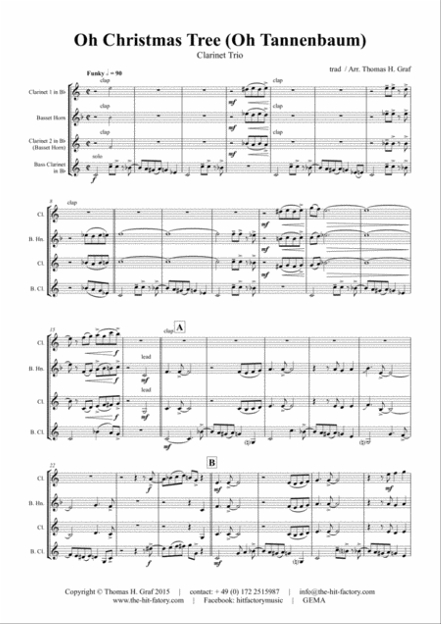 Oh Christmas tree - Oh Tannenbaum - Funky - Clarinet Trio Clarinet Trio scores gallery preview page 1