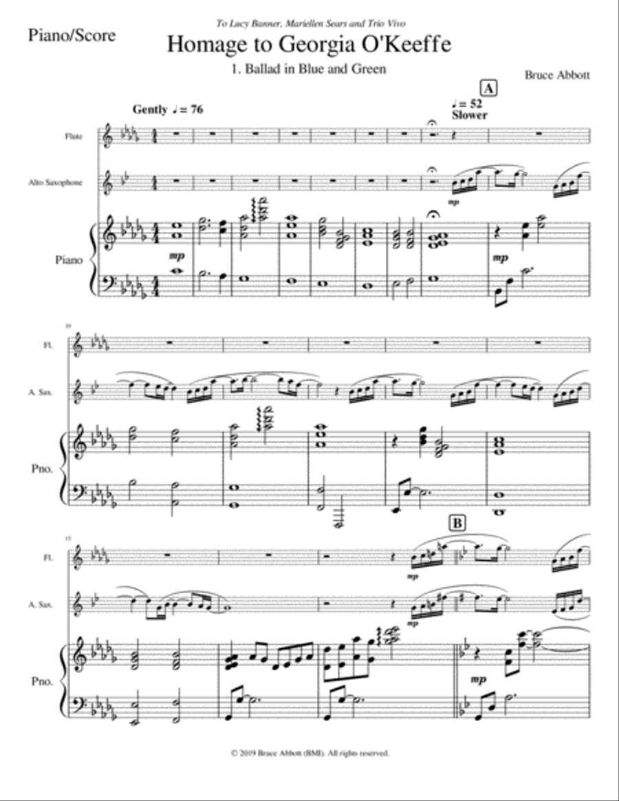 Homage to Georgia O'Keeffe (Flute, Alto Saxophone & Piano) Small Ensemble scores gallery preview page 2