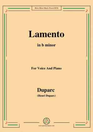 Book cover for Duparc-Lamento in b minor,for Violin and Piano