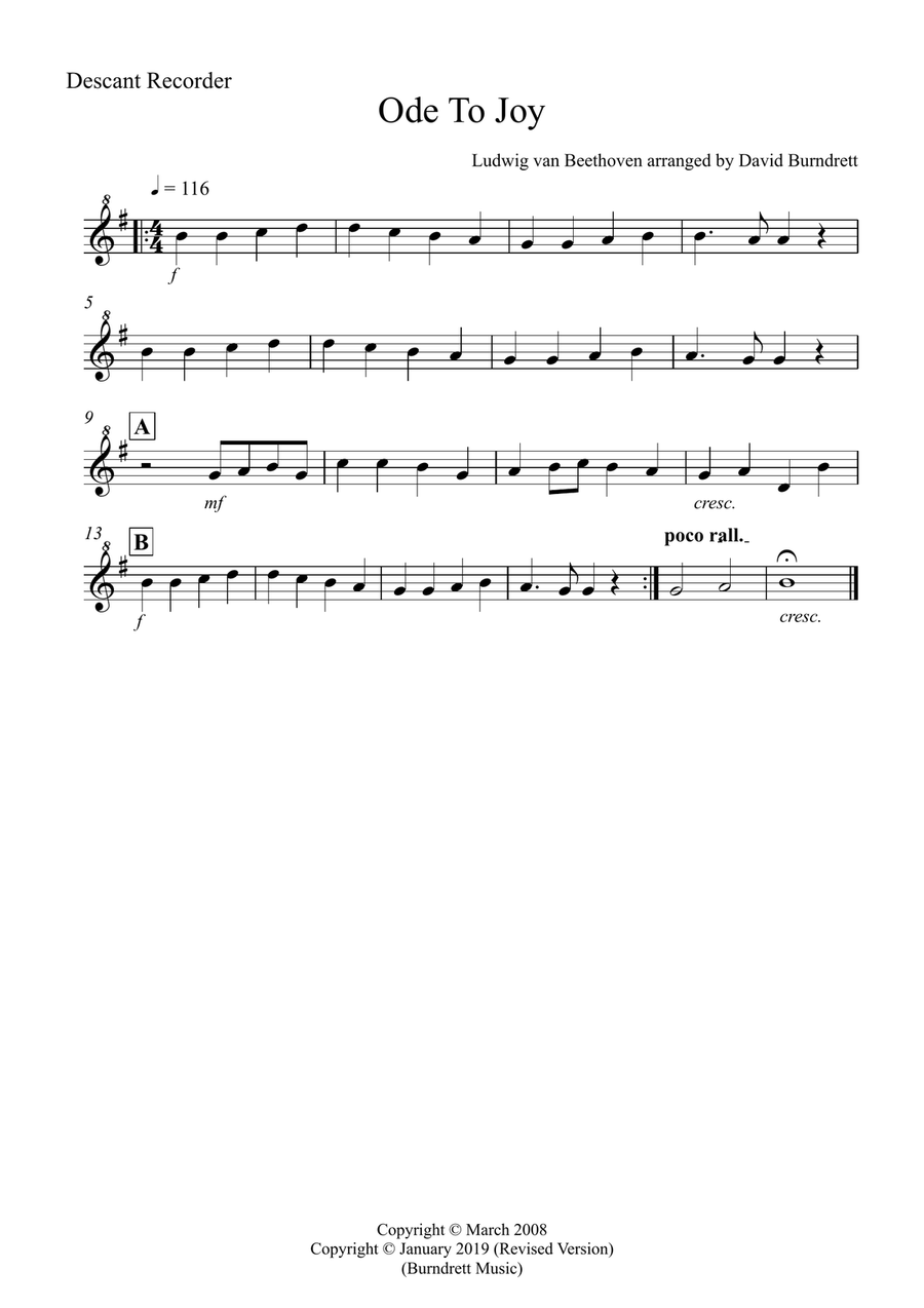 Ode To Joy for Recorder Quartet Recorder scores gallery preview page 3
