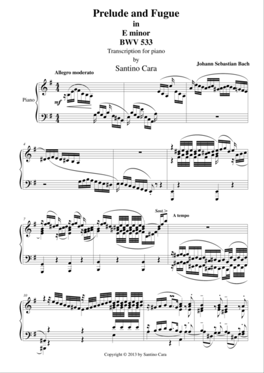 Prelude and Fugue in E minor for piano - BWV533 4-Part scores gallery preview page 1