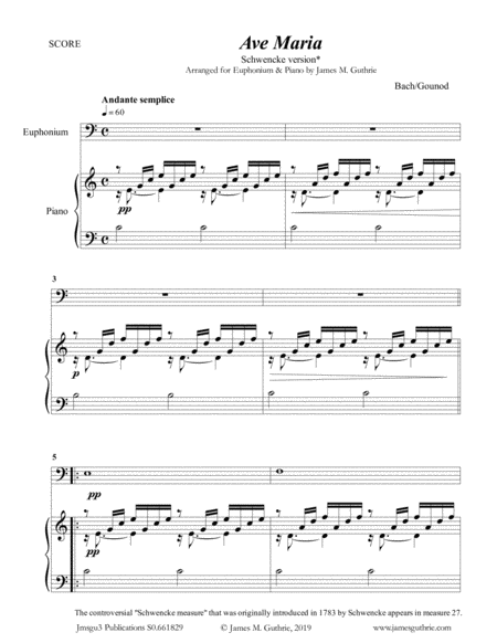 Bach-Gounod: Ave Maria, Schwencke version for Euphonium & Piano image number null