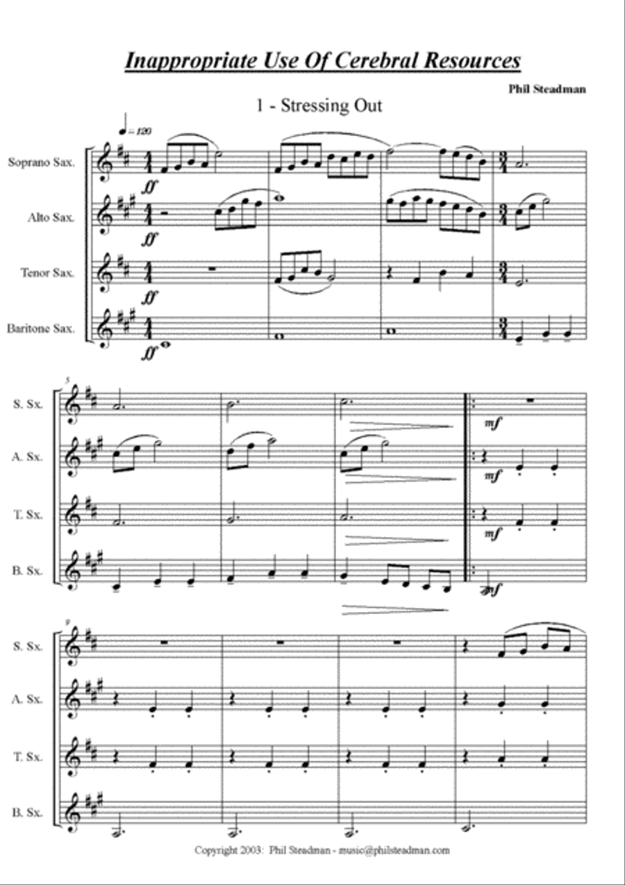 Innapropriate Use Of Cerebral Resources - A suite of 4 sax quartet pieces Saxophone Quartet scores gallery preview page 1