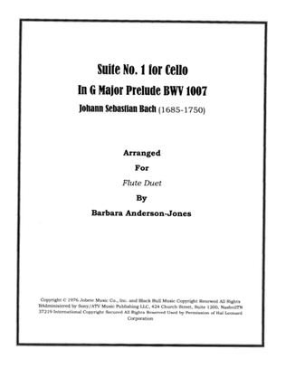 Book cover for Suite No. 1 for Cello (Flute Duet)