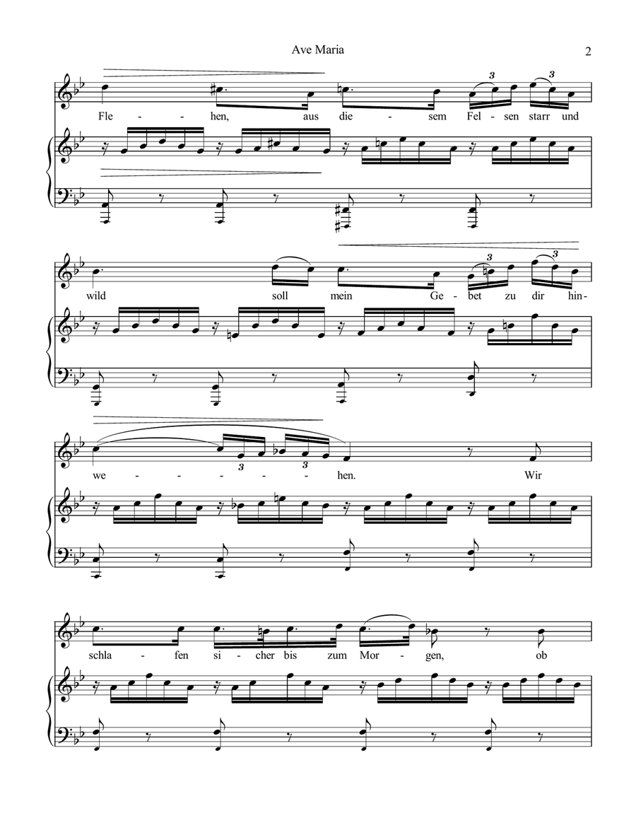 Ave Maria (Schubert) for voice and easy piano (Bb Major) Piano, Vocal scores gallery preview page 2